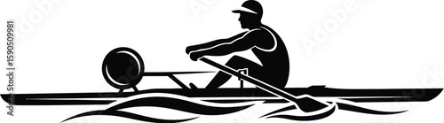  Rowing Team Silhouette in Black and White Vector