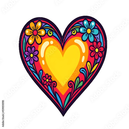 heart and flowers, colorful, notebook cover, print, shirt, flyer