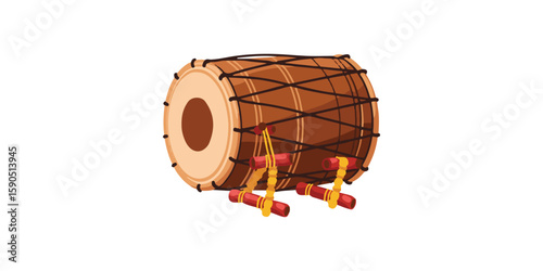 Dhak Drum icon, durga puja flat Vector illustration, Indian cultural icon