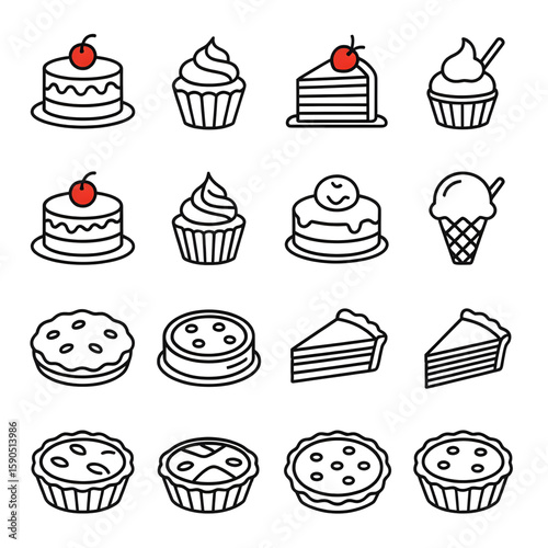 Wallpaper Mural Minimalist Line Art Bakery Icons – Black and White Dessert Collection Torontodigital.ca