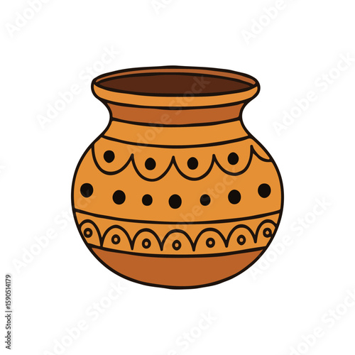 Kalash (Holy Water Place), durga puja flat Vector illustration, Indian cultural icon