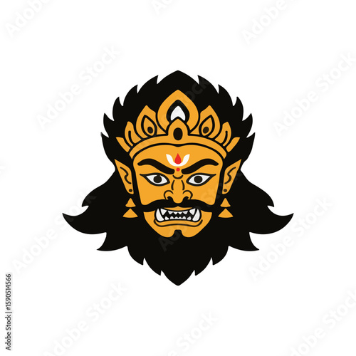 Asura Mahishasura icon, durga puja flat Vector illustration, Indian cultural icon