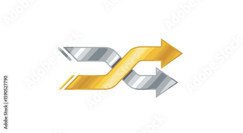 Intersecting arrows in gold and silver colors indicating a change or exchange of direction or flow