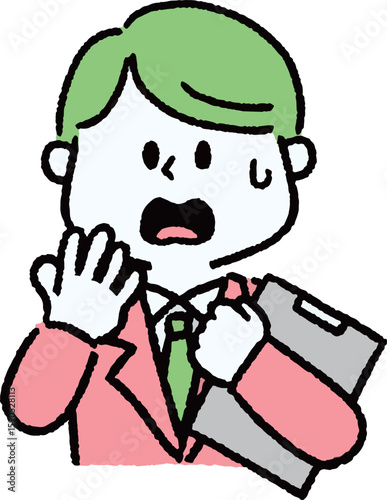 ファイルを持って驚いているスーツの男性