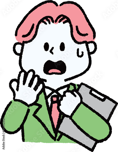 ファイルを持って驚いているスーツの男性