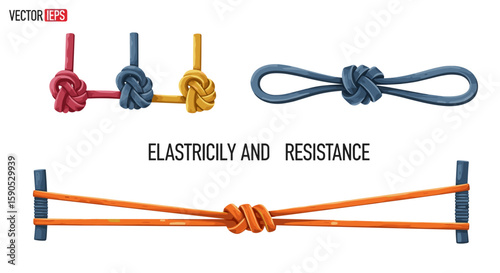 Illustration showing different types of knots tied with elastic bands in various configurations