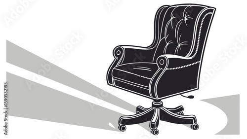 Illustration of a black executive chair with tufted back and shadow on a white background scene