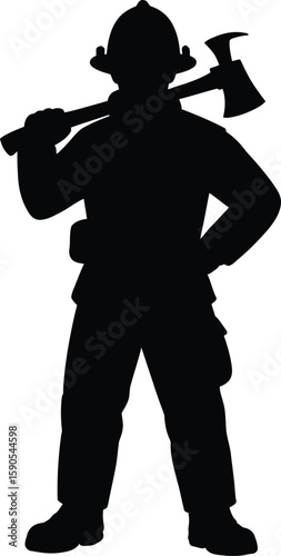 Firefighter Silhouette with Axe – Vector Emergency Hero Icon