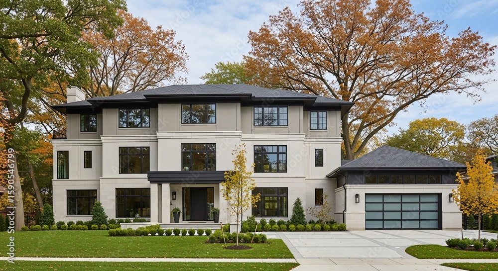 Obraz premium Contemporary Residential Architecture with Clean Lines and Neutral Tones in Daylight