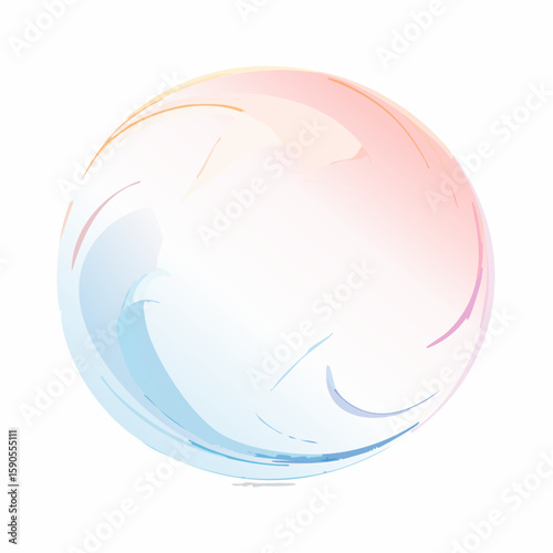Abstract illustration of a sphere with blended pastel colors, predominantly pink, orange, blue, and white.