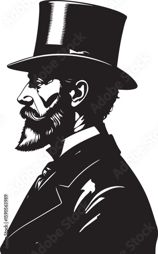 Gentleman with top hat and beard mustache profile