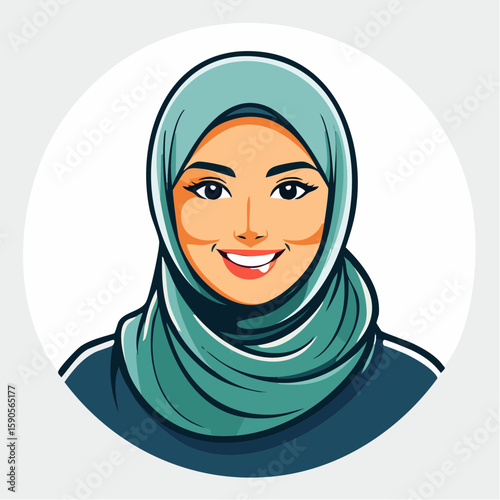 Design a confident Muslim woman in hijab as a minimal vector avatar, with bold outlines and a professional look — suitable for use as a personal brand or profile image