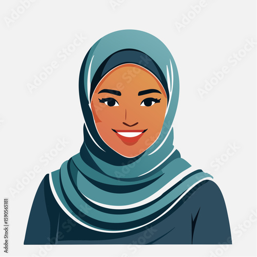 Design a confident Muslim woman in hijab as a minimal vector avatar, with bold outlines and a professional look — suitable for use as a personal brand or profile image