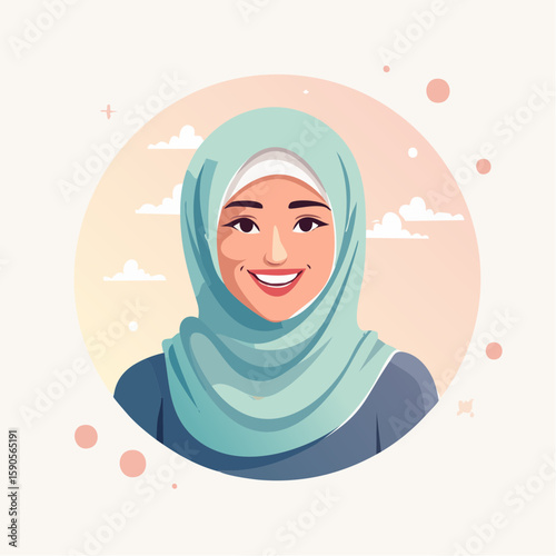 Design a confident Muslim woman in hijab as a minimal vector avatar, with bold outlines and a professional look — suitable for use as a personal brand or profile image