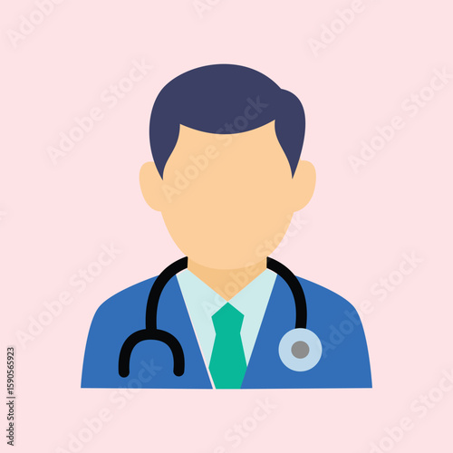 Illustration of a male doctor with a stethoscope around his neck and a pink background, suitable for medical, hospital and healthcare content.