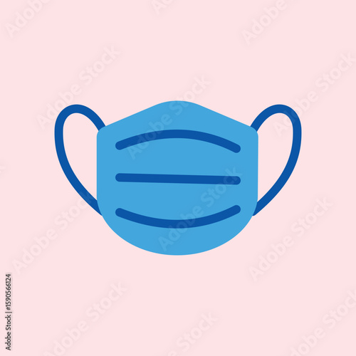 Illustration of a blue medical mask on a pink background, a symbol of health protection and disease prevention.