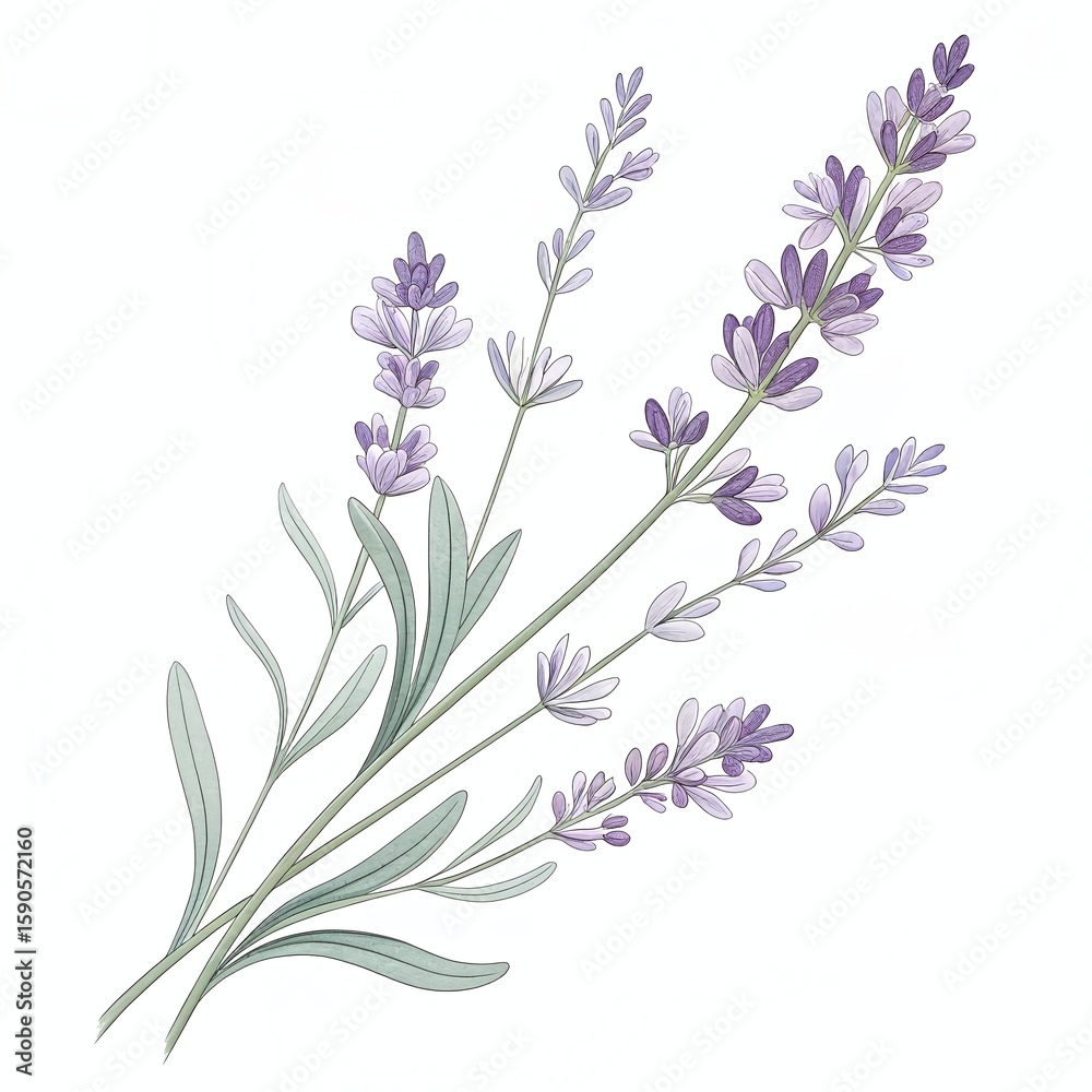 Fototapeta premium Lavender sprig illustration showcase on a flat pastel background in a minimalist style