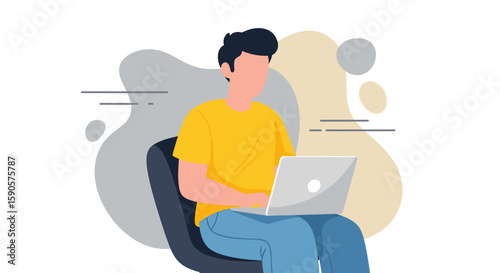Illustration of a person working on a laptop, ideal for websites, blogs, or social media posts about remote work, productivity, or technology.