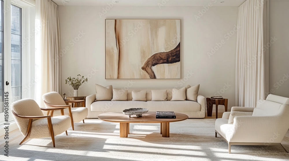 Obraz premium Elegant Living Room Interior Design, Modern Home Decor, Minimalist Style