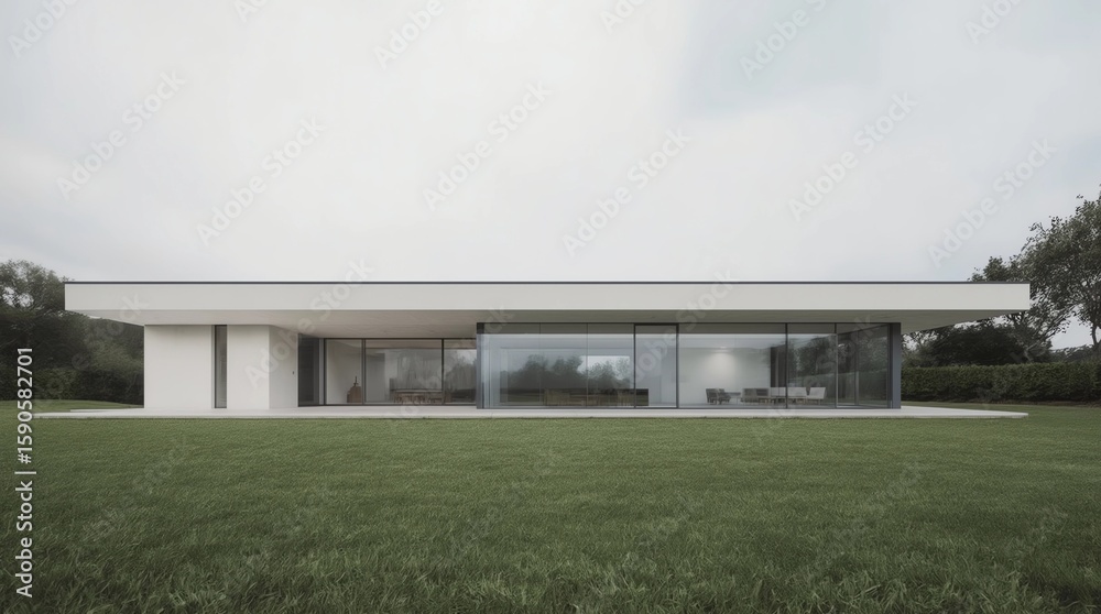 Fototapeta premium Perspective of white modern building on huge tree and mountain background,Idea of minimal architecture design. 3D rendering