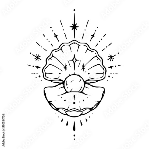 shining pearl in open seashell vector art