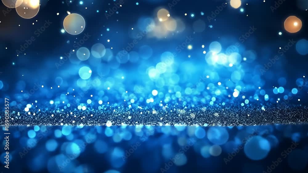 Sparkling blue bokeh background with shimmering lights creating a festive atmosphere