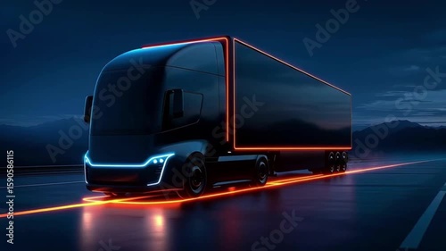Autonomous delivery truck on a highway, futuristic logistics