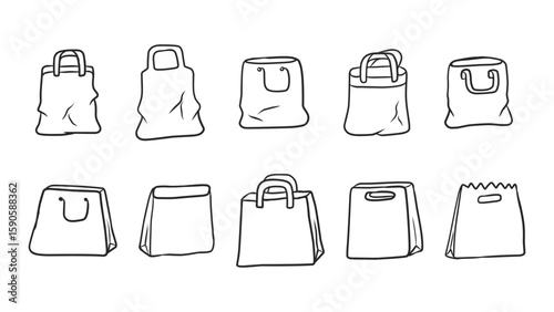 Collection of Hand-Drawn Eco-Friendly Shopping Bags and Sustainable Packaging Designs