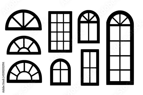Variety of Window Silhouettes in Black on white background