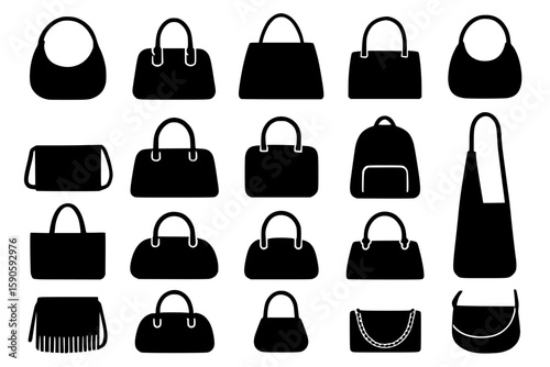 Variety of Handbag Silhouettes in Black on white background