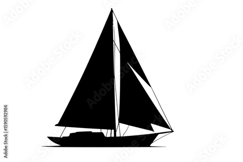 Silhouette of a Sailboat with Full Sails on a white background