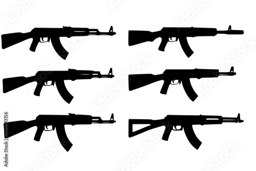 Silhouettes of various firearms isolated on a neutral background