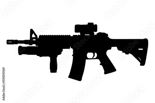 Silhouette of a military rifle isolated on a white background