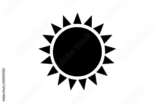 Bold Sun Silhouette with Spiky Rays on White Background