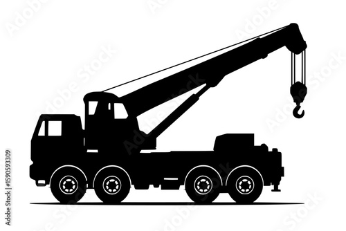 Silhouette of a Crane Truck with Extended Arm
