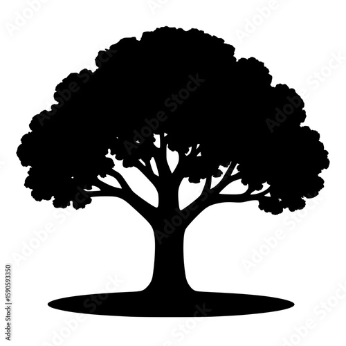 Silhouette of a Majestic Tree, Black Color Isolated on White Background