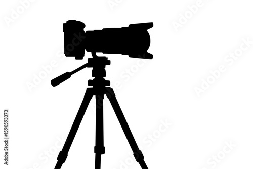 Silhouette of a Camera on a Tripod, Black Color Isolated on White Background