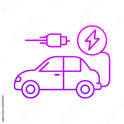 Electric car charging with lightning bolt icon illustration  