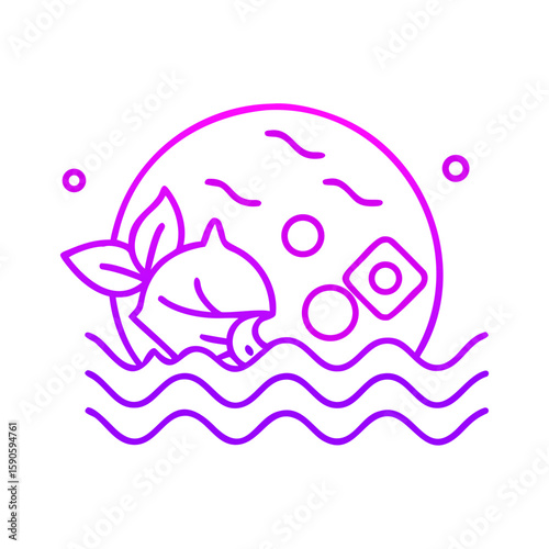 Abstract line art of a fruit and geometric shapes in ocean waves  