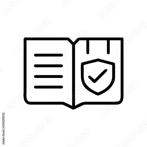 An open book with a checkmark shield, illustrating safety, assurance, and information. 