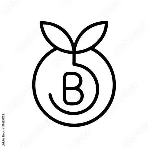 A minimalist outline of a stylized fruit and leaves, with the letter B subtly integrated, perfect for branding and design projects.