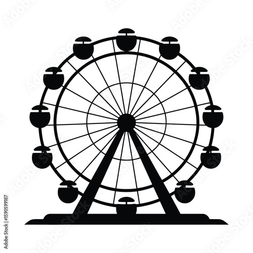 Classic ferris wheel silhouette with gondolas against a white background