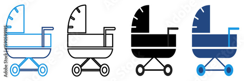 Line icon of a baby stroller conveys messages quickly and clearly across a variety of media, particularly in the context of service products for babies and families.	
