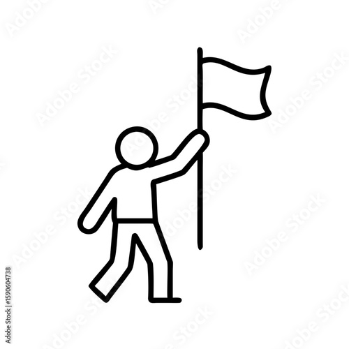 Person walking while holding a flag in a minimalist style  