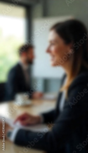 Generative AI image of business meeting with blurred focus on people, office environment setting