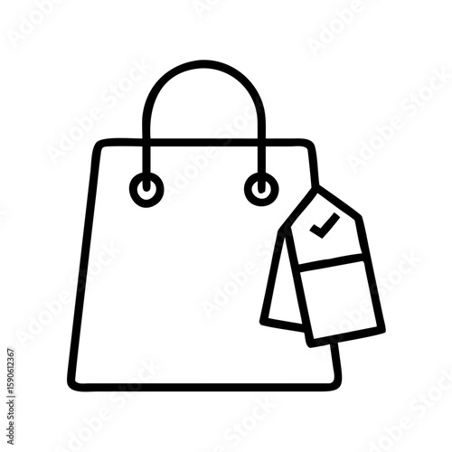 Shopping bag with price tag in minimalist line art style  