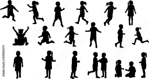 Children kids silhouette set, vector silhouette of children.
