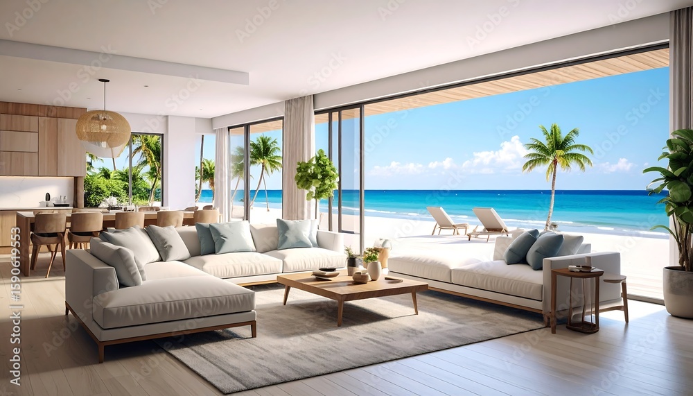 Fototapeta premium Beachfront living room, modern style