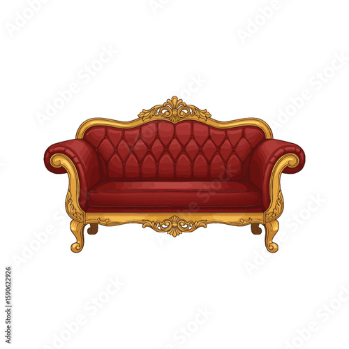 Luxury Red and Gold Baroque Sofa Ornate Vintage Couch Antique Style Loveseat Royal Style Upholstered Furniture