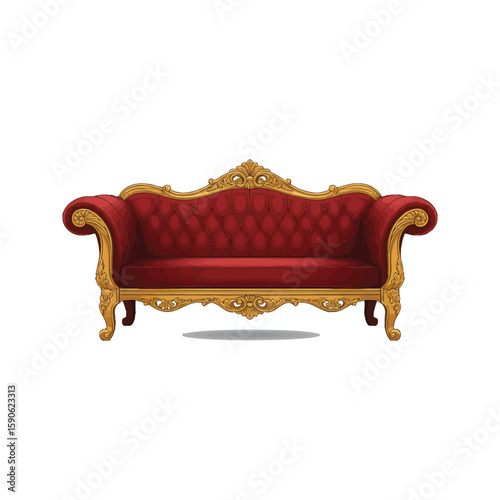 Ornate Red Velvet Sofa with Gold Frame  Luxury Vintage Couch